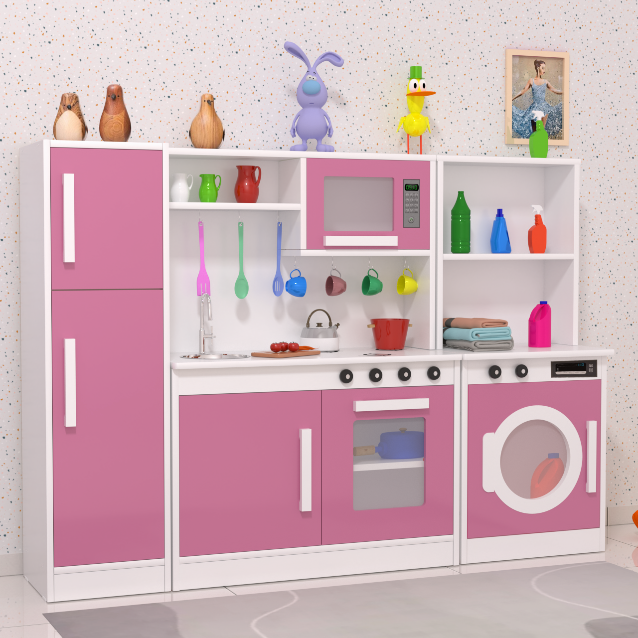 Kit Cozinha com Geladeira e Máquina de Lavar Rosa Infantil - 3