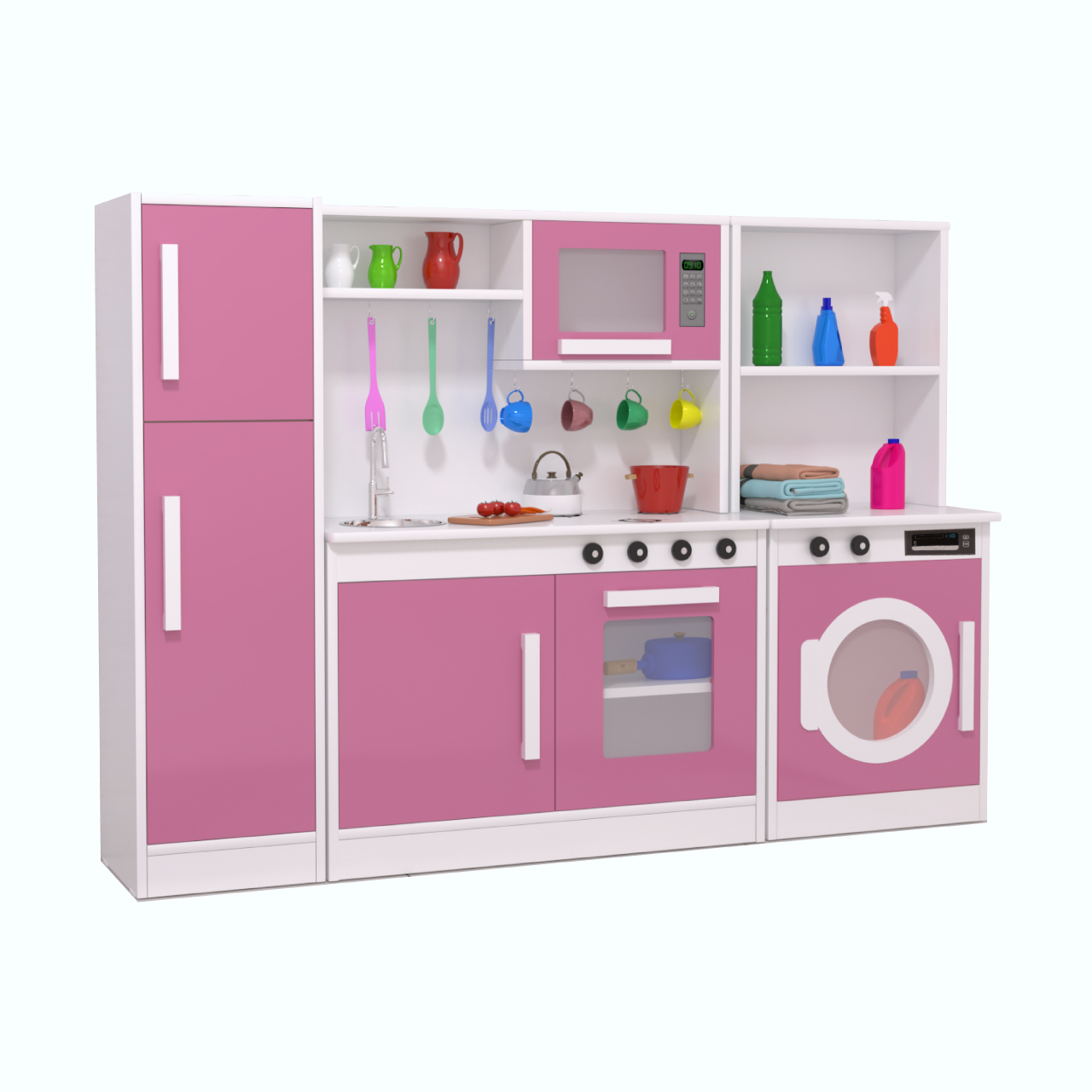 Kit Cozinha com Geladeira e Máquina de Lavar Rosa Infantil