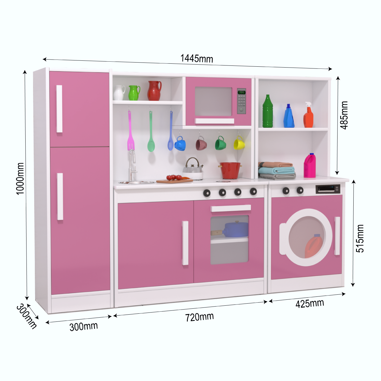 Kit Cozinha com Geladeira e Máquina de Lavar Rosa Infantil - 2