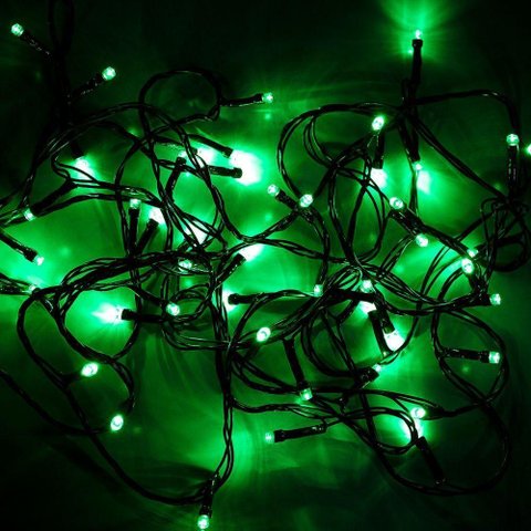 Cordão com 50 Lampadas de Led Formato Pequena Gota 5 Metros Fio Verde Escuro Verde