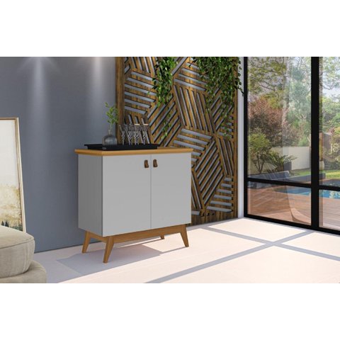 Buffet / Balcão / Bancada / Aparador Abs Estilo Retrô com Pés em Madeira e Puxadores em Couro 2 Port