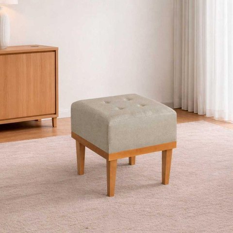 Puff Quadrado mm-33 Banqueta Espuma Linho Bege Estofados Martins