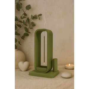 Porta Incenso Aura com Suporte para Varetas Cor Verde Oliva Miira Studio