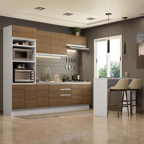 Cozinha 315002 Com Armário, Balcão E Bancada Branco/Rustic