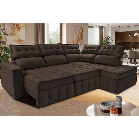 Sofá de Canto Esquerdo 2.65x2.30m Retrátil e Reclinável com Molas Ensacadas Cama inBox Nobre Caf