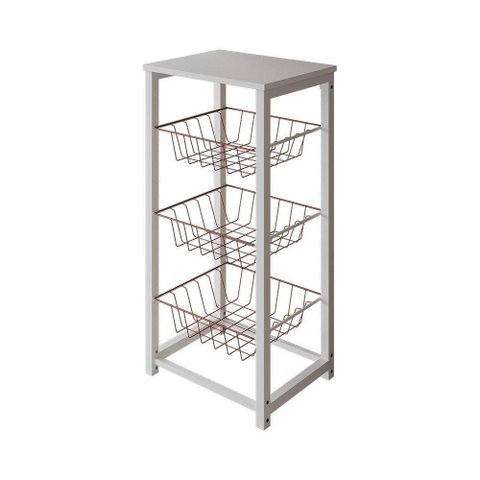Fruteira De Chão Cozinha Desmontada Aço Branco Cesto Cobre Tampo Branco Madri Cor: Branco