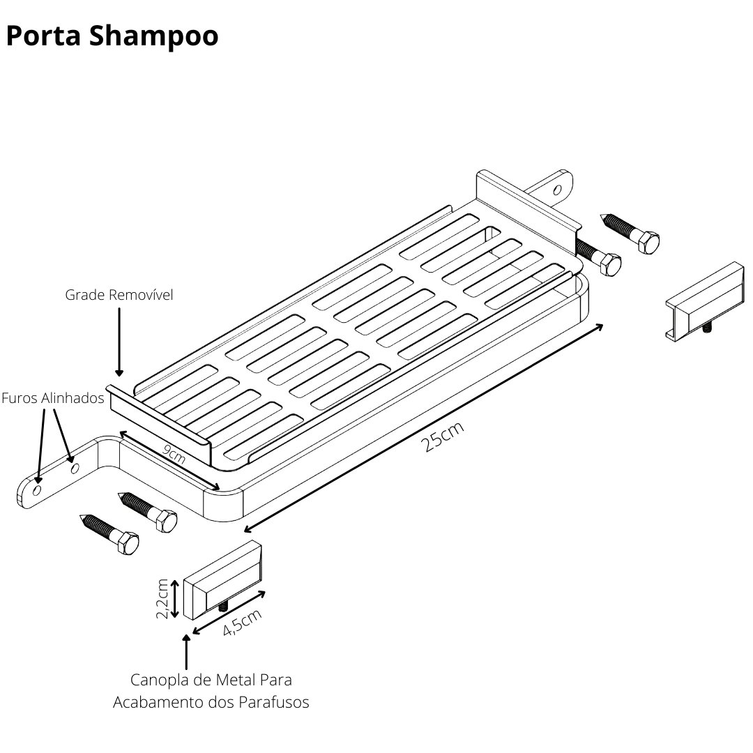 Suporte Porta Shampoo Para Banheiro Cromado Preto Empire - 4