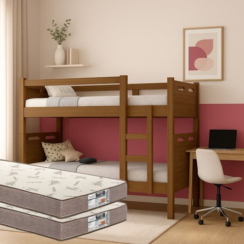 Beliche Adulto ou Infantil com 02 Colchões D20 Inclusos Proteção Superior Total Super Resistente