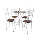 Ver imagem 2 de Conjunto Sala de Jantar Mesa Quadrada 70cm Tampo Granito com 4 Cadeiras Milla Branco/Madeira Imbuia/Ocre