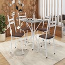 Ver imagem 1 de Conjunto Sala de Jantar Mesa Quadrada 70cm Tampo Granito com 4 Cadeiras Milla Branco/Madeira Imbuia/Ocre