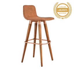 Banqueta Alta Luxo Linea Aço Cobre Linho Terracota Base Carvalho - 3
