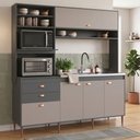 Ver imagem 1 de Cozinha Compacta 185cm com 6 Portas e 2 Gavetas Diva Cinza Grafite/Pátina