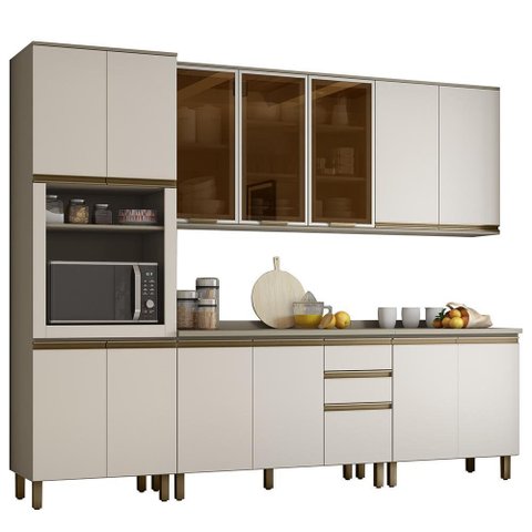 Cozinha Completa 6 Peças Connect Duna/cristal com Aéreo 3 Portas Vidro - Móveis Henn