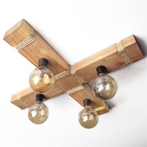 Luminária Lustre Pendente Rústico Retro Madeira 65x65cm