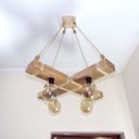 Ver imagem 2 de Luminária Lustre Pendente Rústico Retro Madeira 65x65cm