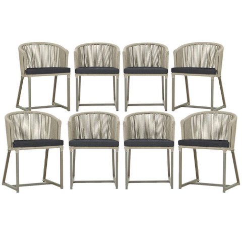 8 Cadeiras de Jantar Área Noronha em Alumínio com Pintura Fendi Corda Náutica Estofado 11 Trama Orig
