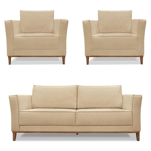 Kit 2 Poltronas e Sofá Living 2 Lugares 1,90m Vega Linho Cas