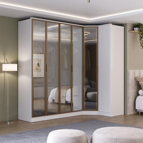 Guarda Roupa Modulado 2,40m Portas Reflecta C/ Led 100% Mdf Cor:branco