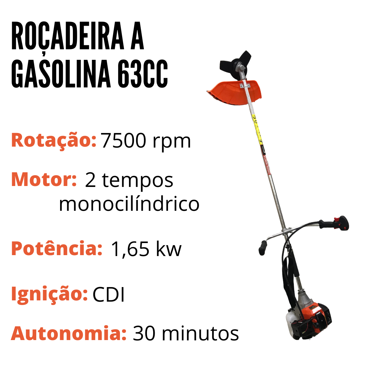 Roçadeira a Gasolina 63cc Importway Cortador de Grama & Mato Lateral 2t 3hp + Kit de Acessorios - 5