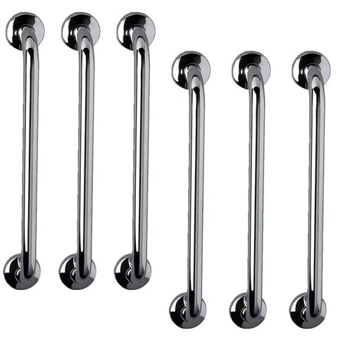 Barra de Apoio 40cm Alça Aço Inox Kit 6 Unidades Idoso Gestante Cadeirante Deficientes Suporte Banhe