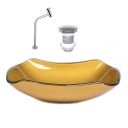 Ver imagem 1 de CUBA DE VIDRO ABAULADA 45CM DOURADO REAL + VALVULA + TORNEIRA
