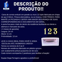 Caixa Correio Carta Embutir Muro Branca + Kit 3 Números - 5