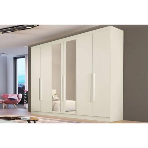 Guarda Roupa Casal 6 Portas (2 C/ Espelho) e 4 Gavetas Oslo Off White - Europa