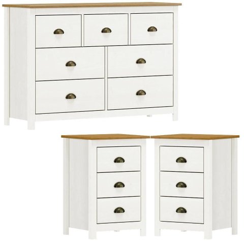 Comoda 7 Gv 02 Mesas de Cabeceira 3 Gv Madeira Maciça Branco Freijo Milani Store