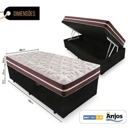 Cama Box com Baú Solteiro + Colchão de Molas - Anjos - Classic Superlastic 88cm - Preto - 2
