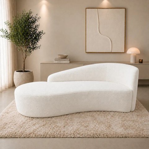 Sofá Divã Orgânico Charlotte Sala 160cm Bouclé Branco