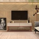 Ver imagem 2 de Rack Eros Estilo Industrial 140cm Sala Estar Off White/cobre