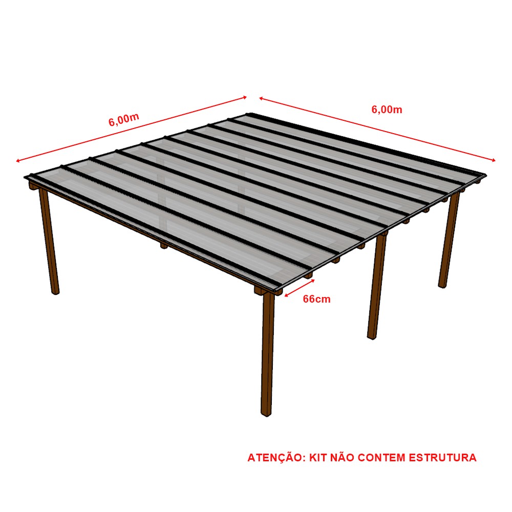 Cobertura Alveolar 6,00m x 6,00m - Branco Refletivo 6mm - 2