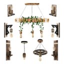 Ver imagem 1 de Kit Luminárias de Madeira Maciça - Modelos Barril, Roda de Carroça, Arandelas de Parede e Lustre