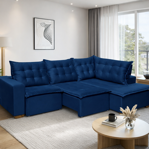 Sofá de Canto 5 Lugares Vitoria 270cm Retrátil e Reclinável com Tecido Veludo Nobre Sofatec