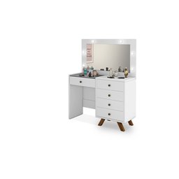 Penteadeira Camarim Luna 5 Gavetas Led Espelho Pés de Madeira Branco - 2