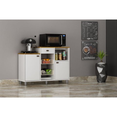 Fruteira 2 Portas 1 Gaveta 2 Cestos Balcão Microondas Flora - Branco/cinamomo