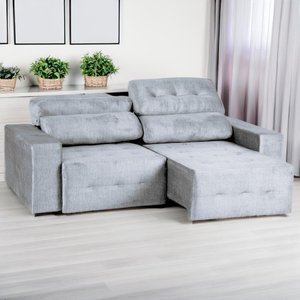 Sofá Retrátil e Reclinável Évora 3 Lugares 2,10m Veludo Luxor Prata Espuma D28