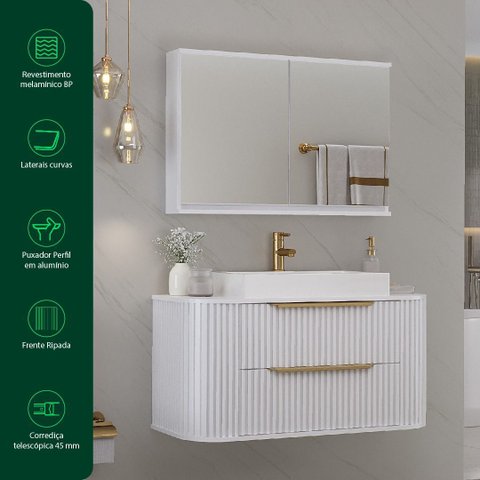 Conjunto para Banheiro Alice 1 Metro Suspenso com Cuba Aurora - Fabribam