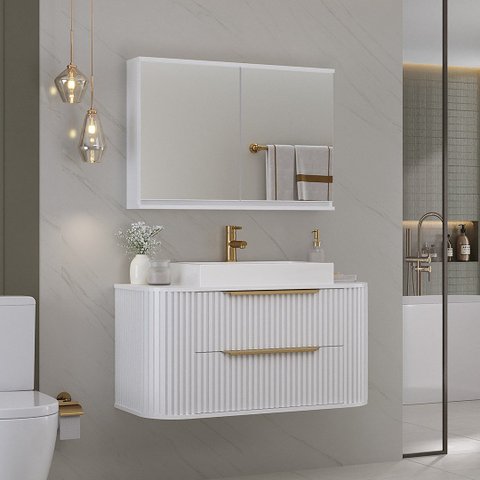 Conjunto para Banheiro Alice 1 Metro Suspenso com Cuba Aurora - Fabribam