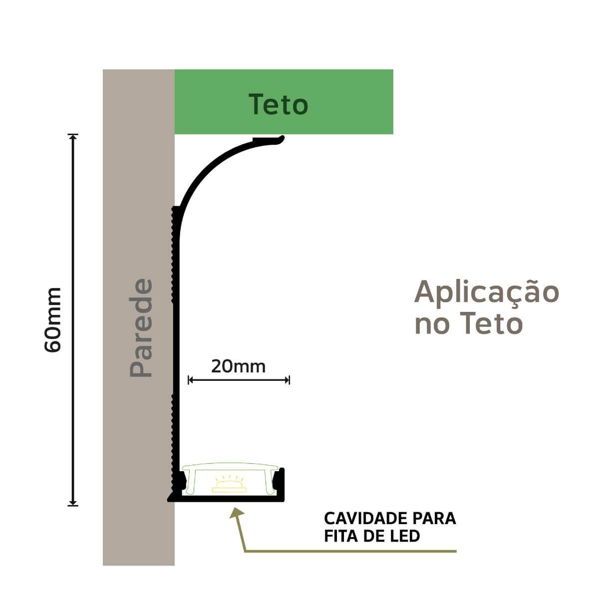 Rodapé Invertido Curvo Lete Autocolante em Aluminio com Aba para LED 60mm x 20mm - Homeney Preto Mic - 3