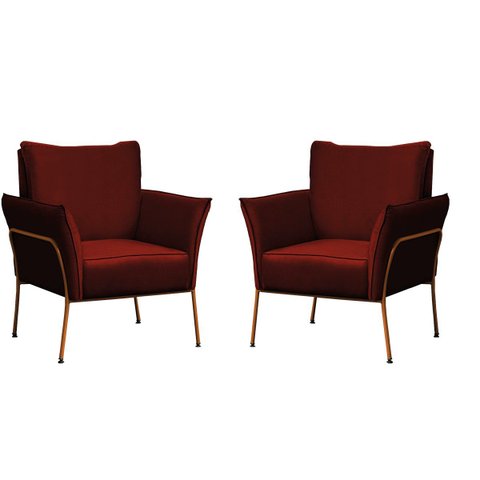 02 Poltrona para Sala Decorativa Lotus Bronze Assento Veludo Bordô - Iben Móveis