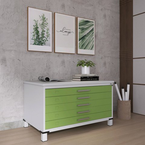 Mapoteca Mont 5 Gavetas 71,3cm x 120,4cm Aço Cinza/Verde Miró