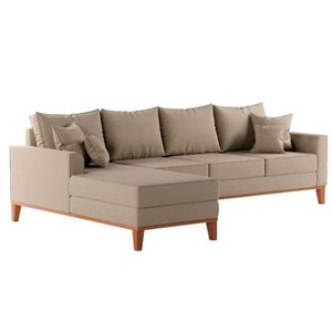 Sofá Beny com Chaise Esquerda, 1,40x2,60m, 4 Lugares, Linho, Base em Madeira. (bege)