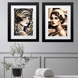 Kit 2 Quadros Art Nouveau Mulheres- 60x48cm:madeira Preta - 1