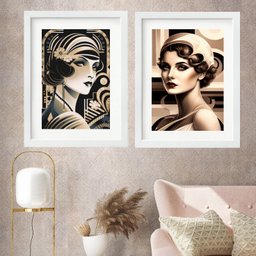 Kit 2 Quadros Art Nouveau Mulheres- 60x48cm:madeira Preta - 2