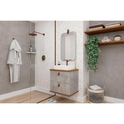 Conjunto Banheiro c/Espelho Milano/Monet 60cm Cimento MGM