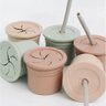 Copo Snack com Canudo Silicone Sip + Snack Beige e Grey - Minikoioi - 2