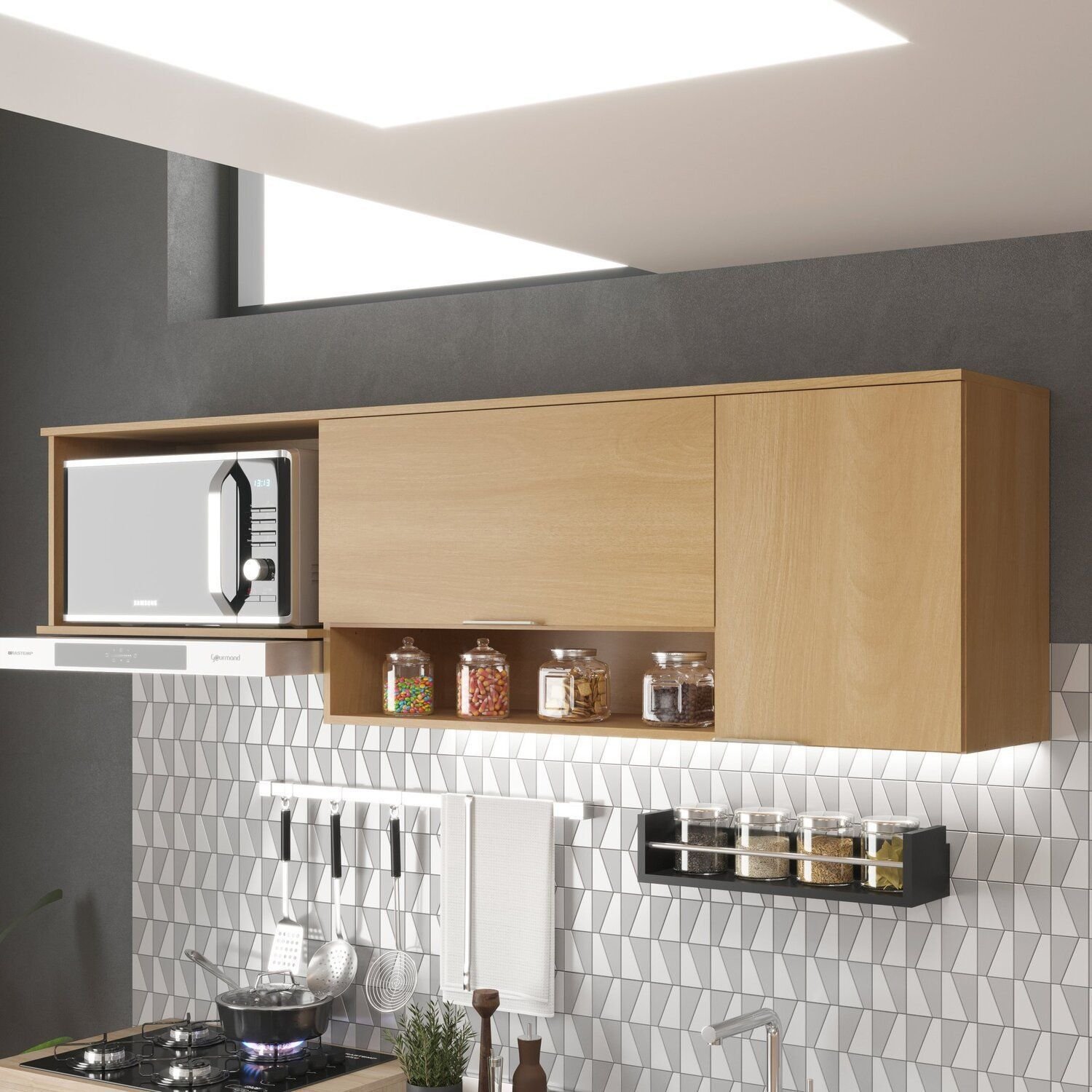 Armário Aéreo de Cozinha 190cm 2 Portas Alice Yescasa | MadeiraMadeira
