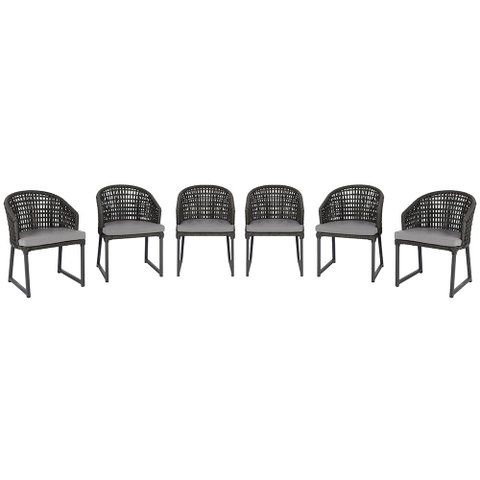 6 Cadeira Noronha Aluminio Micro Pintura Preta, Tr. Telinha Corda Nautica Preta, Estofado - Grafite