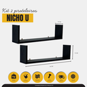 Ver imagem 2 de Kit 2 Prateleiras Nicho U 54x10x15 Livros Decoração - Preto